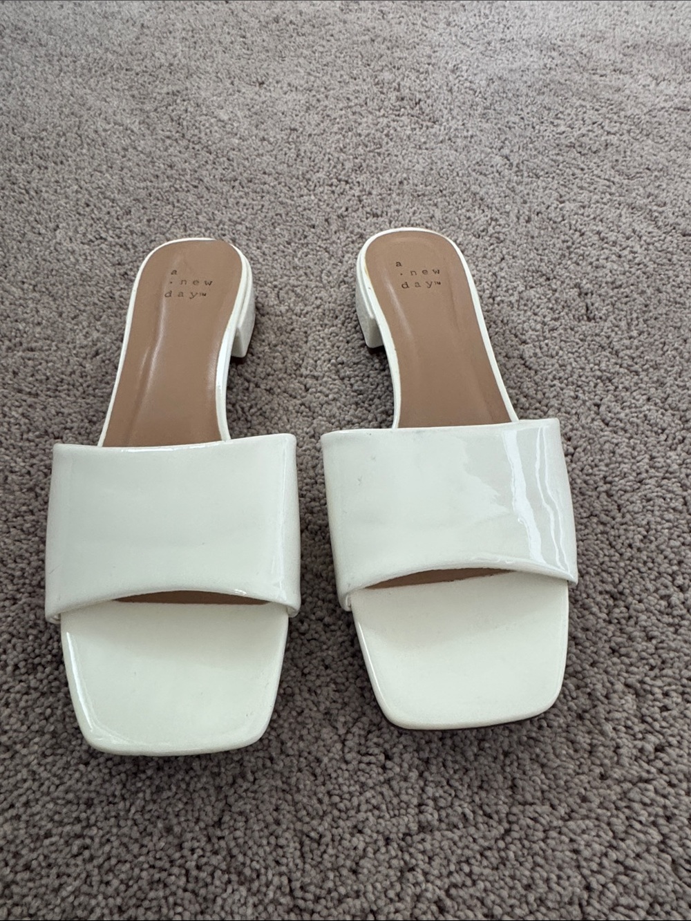 a new day White Patent Square-Toe Slide Mules